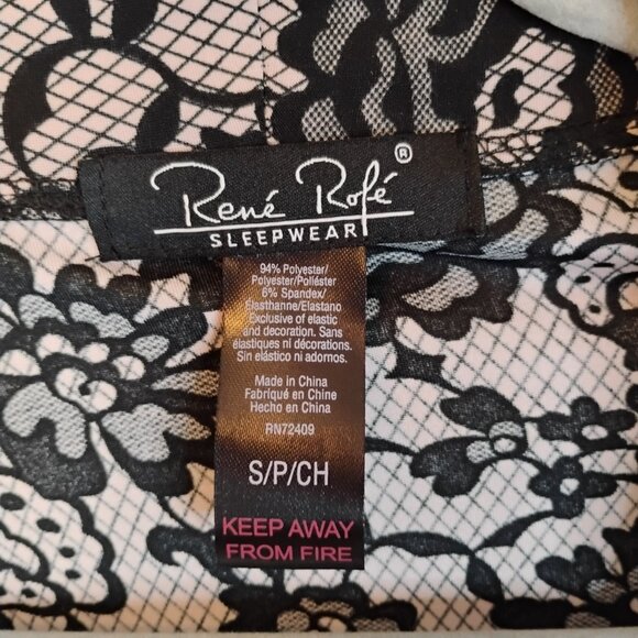 Rene' Rofe' sleepwear robe lace print nude and black short fancy robe sz. small - Picture 4 of 11